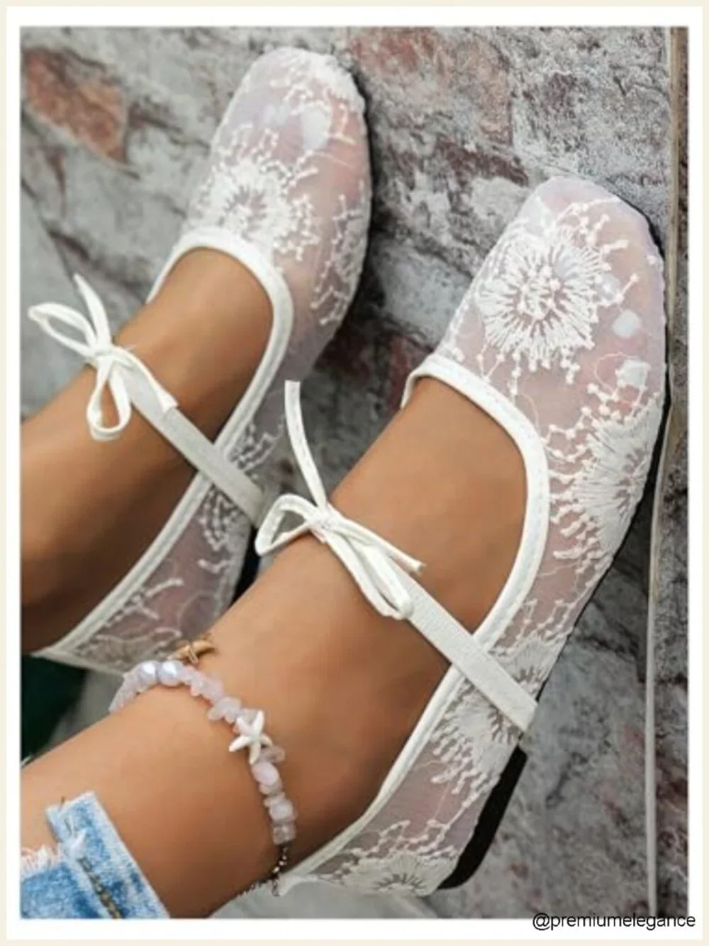 Embroidered Mesh Ballet Flats Bowknot Closed Toe Women's Dress Shoes